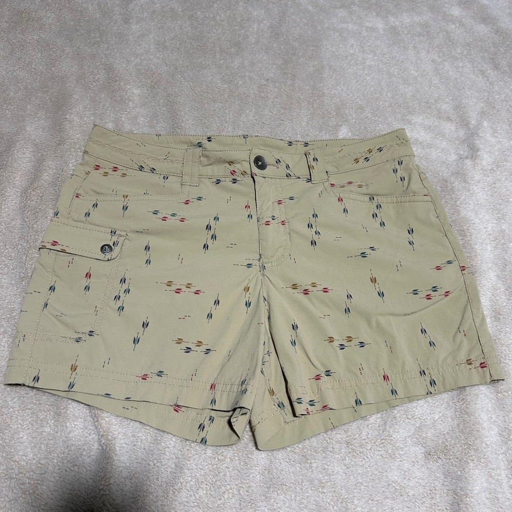 Eddie Bauer Travex Shorts Womens 4 4in Tan Arrow Print Cargo Hiking Outdoor